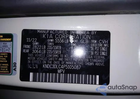 2023 Kia Ev6 Wind из США, поврежденный, VIN KNDC3DLC4P5105087